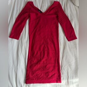 BEBE Red Long Sleeve Bandage Dress